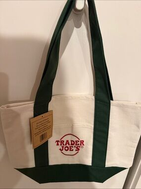 Trader Joe's Green,  Red and Cream Mini Canvas Tote